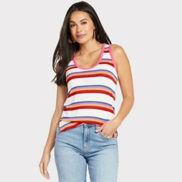PEYTON JENSEN for EVEREVE | sz S Women's Multi Striped Mila Rainbow Ringer Tank - Picture 1 of 5